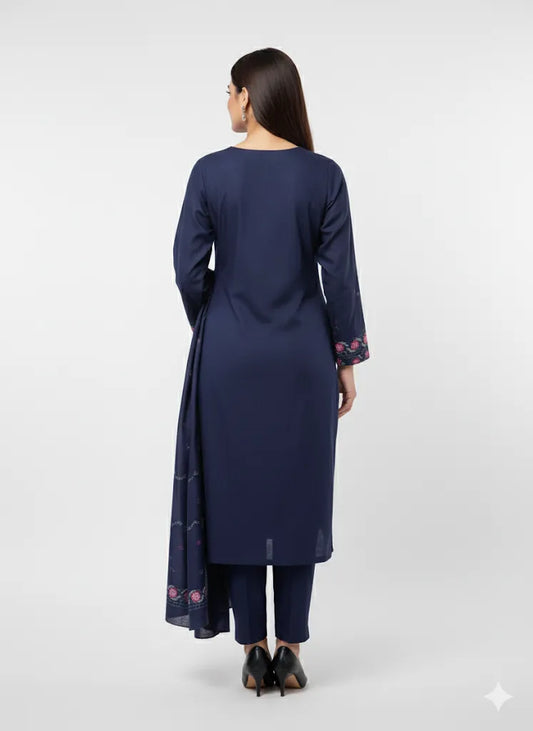 DHANAK NAVY BLUE 3PC UNSTITCHED DH-03 NB