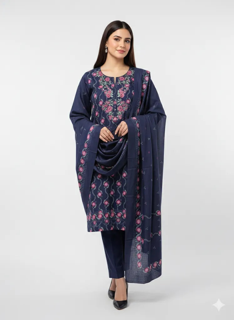 DHANAK NAVY BLUE 3PC UNSTITCHED DH-03 NB