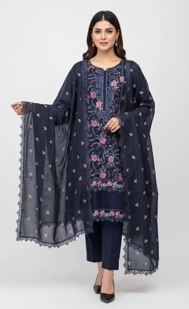 DHANAK NAVY BLUE 3PC UNSTITCHED DH-05 NB