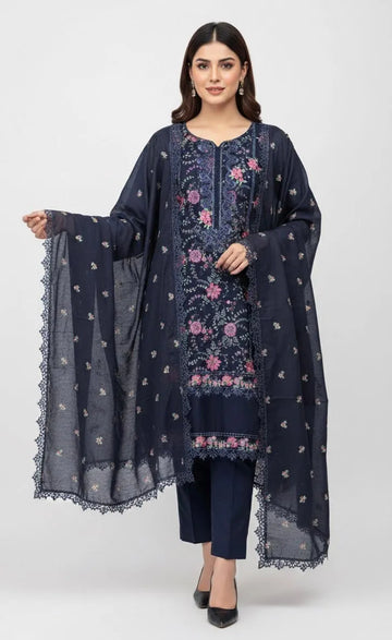 DHANAK NAVY BLUE 3PC UNSTITCHED DH-05 NB