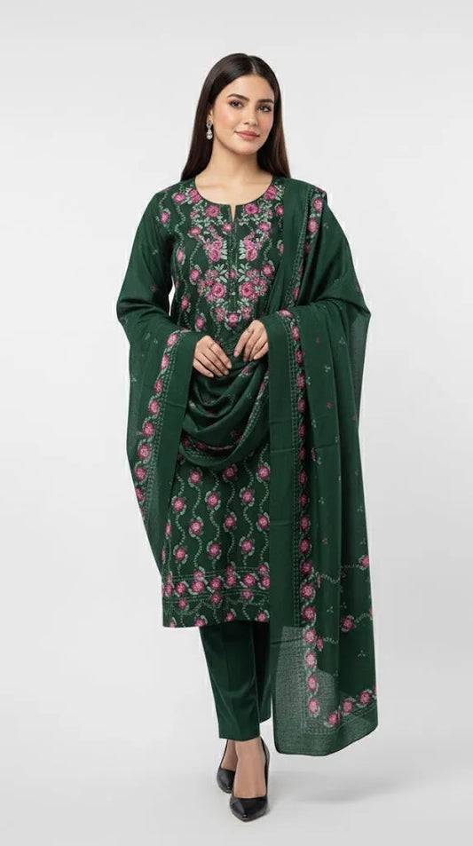 DHANAK DARK GREEN 3 PC UNSTITCHED DH-03 DG