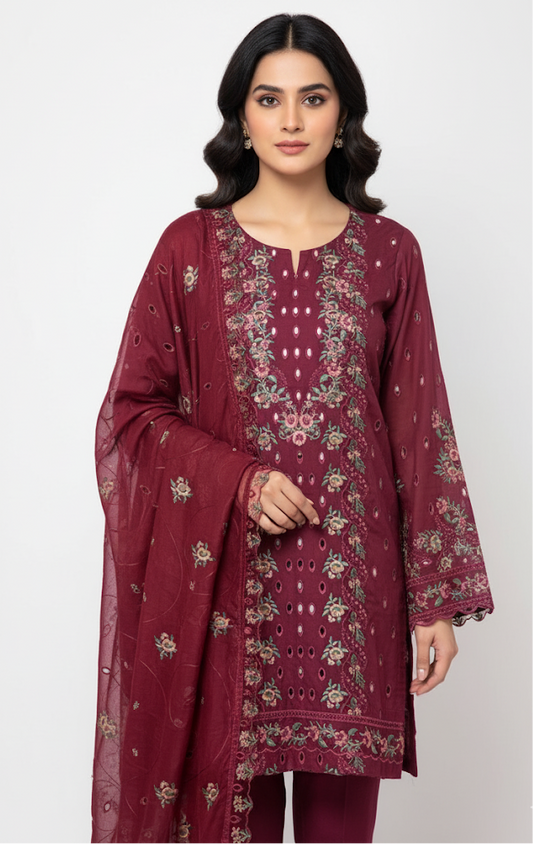 DHANAK MAROON 3PC UNSTITCHED DH-06