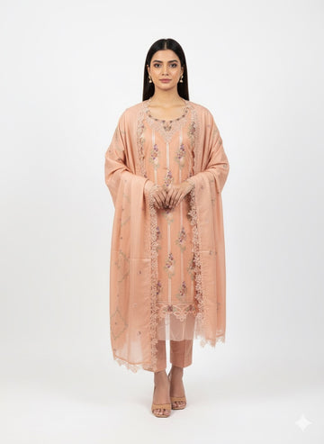 DHANAK-PEACH 3PC UNSTITCHED DH-04