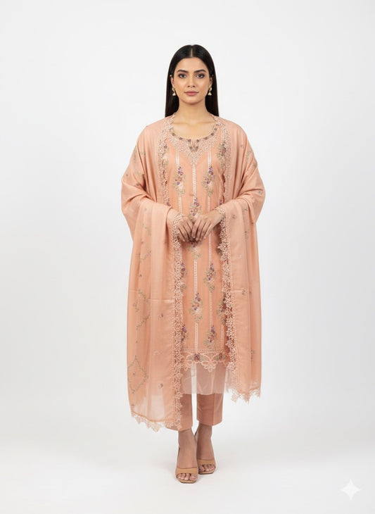 DHANAK-PEACH 3PC UNSTITCHED DH-04