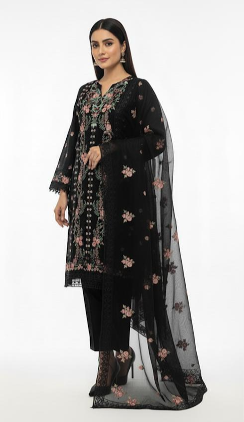 DHANAK - BLACK 3 PC UNSTITCHED  DH-01 BLK