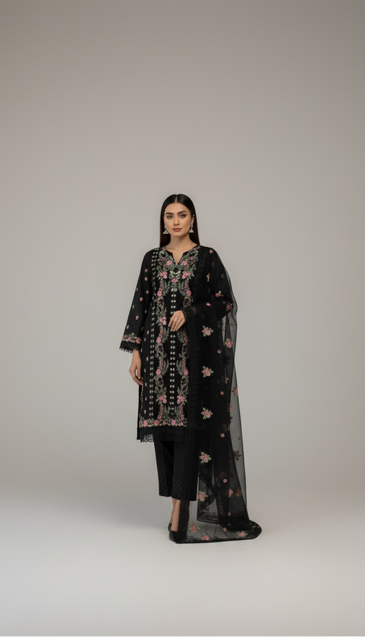 DHANAK - BLACK 3 PC UNSTITCHED  DH-01 BLK