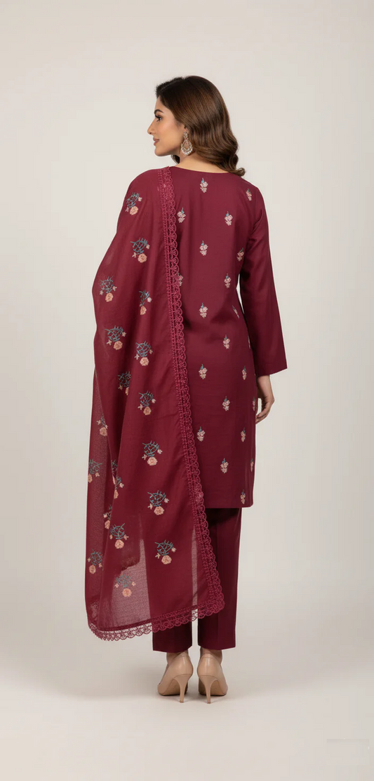 DHANAK - MAHROON 3 PC UNSTITCHED DH-02 MRN